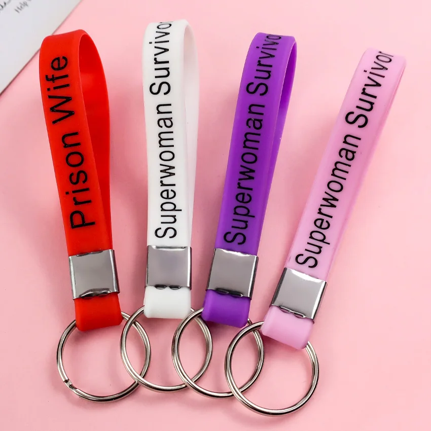 Custom key ring rubber key chain bracelet wristlet designer silicone wristband keychain