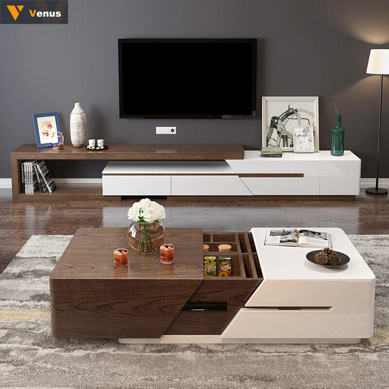 Top quality Fashion modern wooden with glass top TV stand for Living Room Furniture TV Cabinet Set