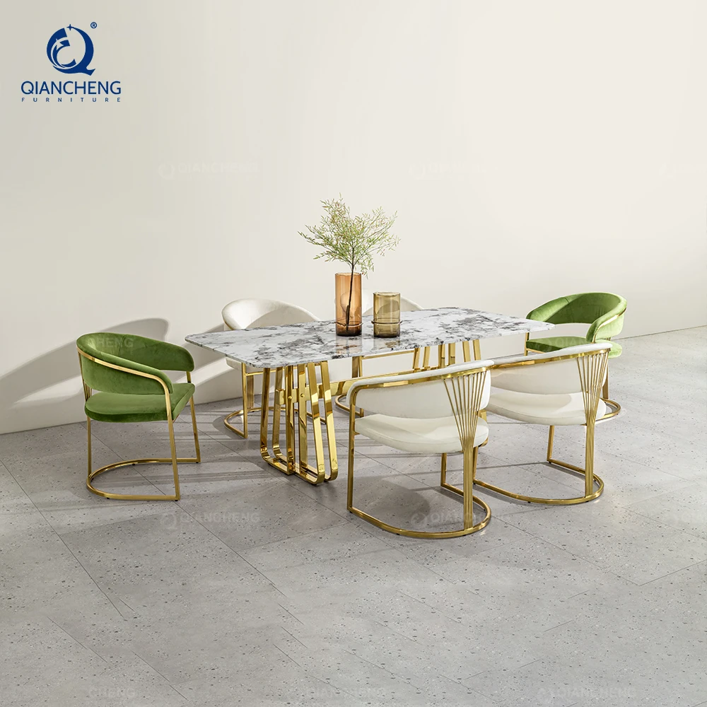 QIANCHENG ergonomic European style velvet upholstered restaurant hotel living room furniture luxe dining chairs