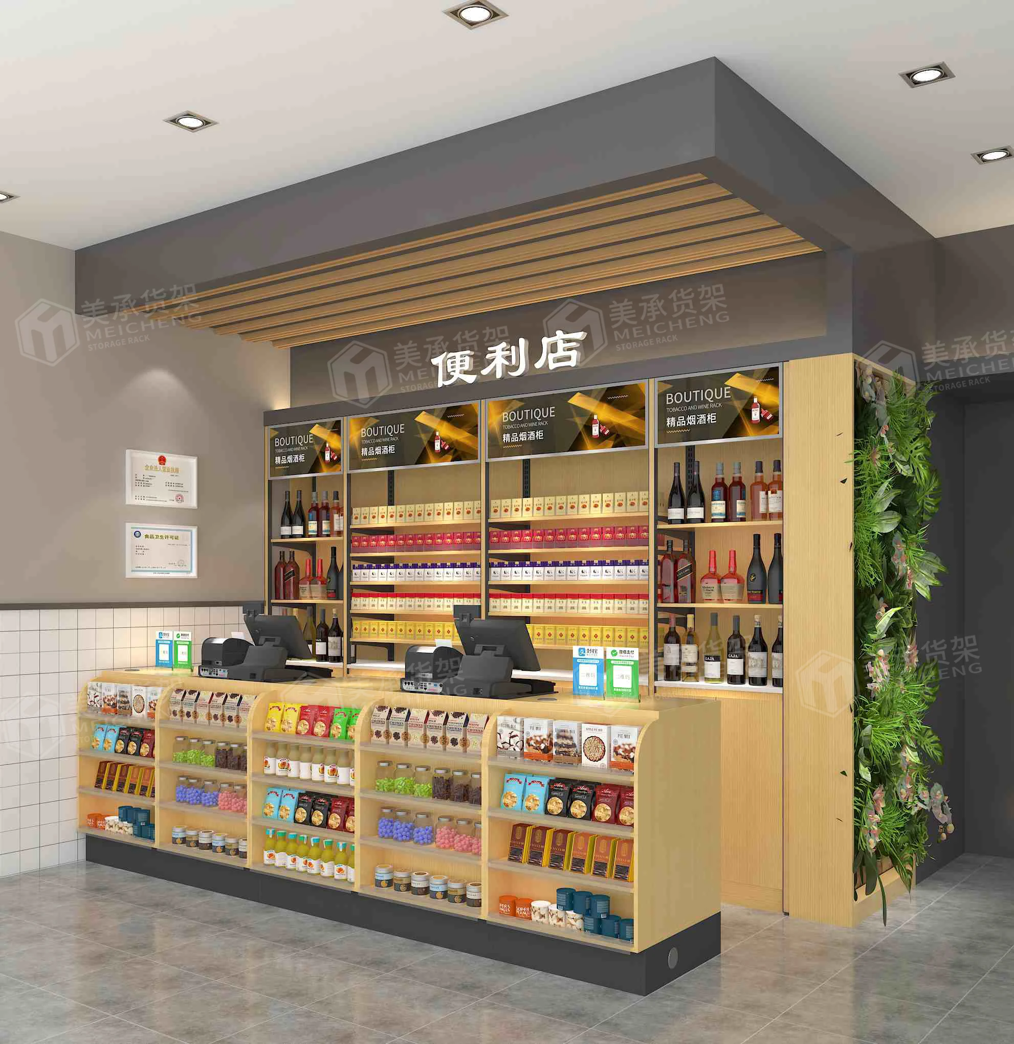 Meicheng Cash Desk Cashier Table Checkout Counter For Shop White Custom Oem Store Wooden Counter