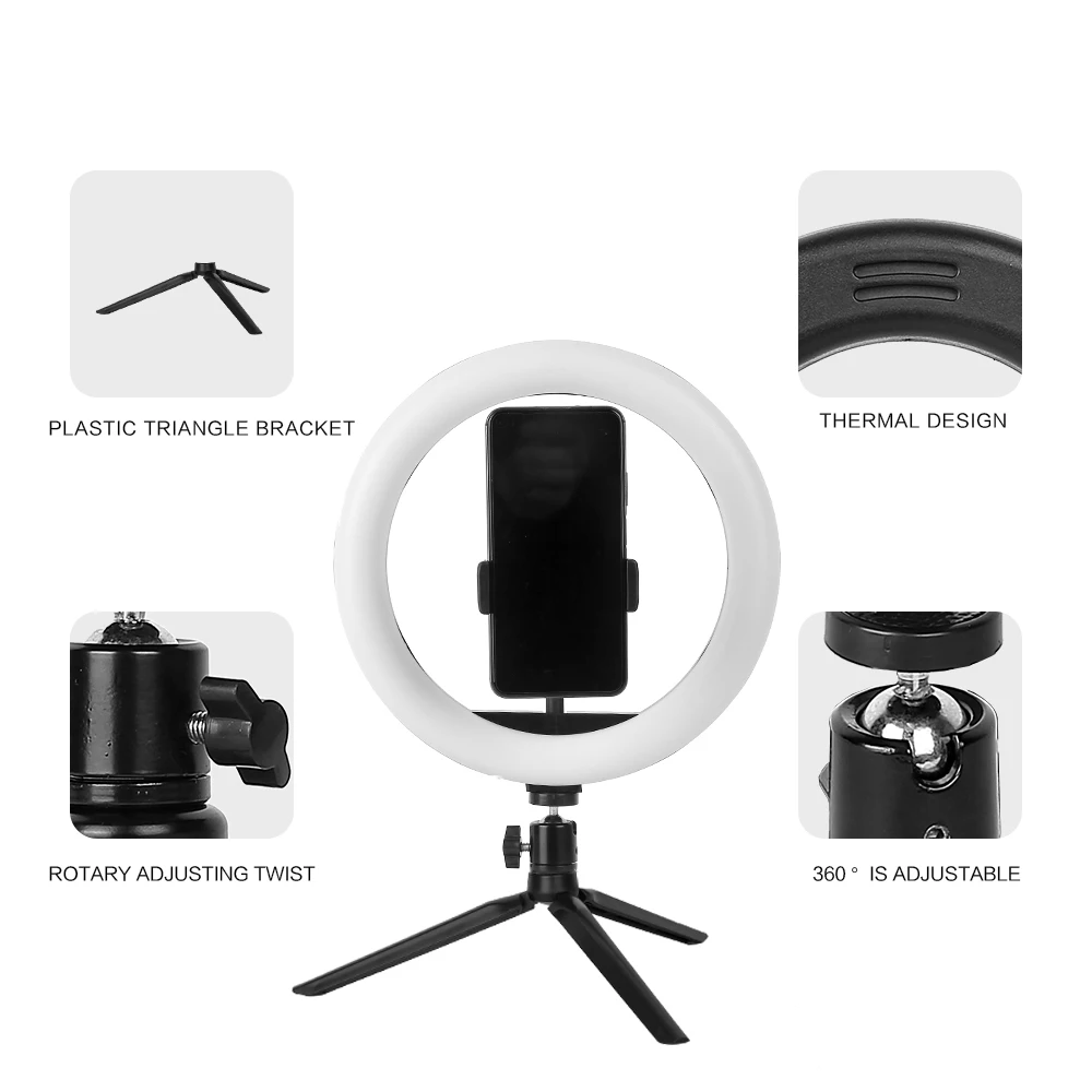 360 Degree Rotational Thermal Design 3800-6800K Multistage Dimming Ring Light With Retractable Height Tripod Stand For Live