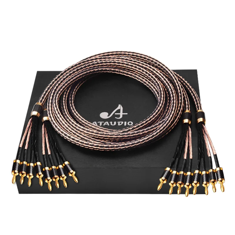 ATAUDIO HIFI speaker cable 1 Pair 7N OCC 4 Points 4 audio high-end amplifier speaker cable Banana plug cable