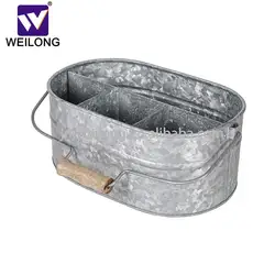 Galvanized Metal Caddy 4 grids Oval Beer Bucket  Household Utensil Holder
