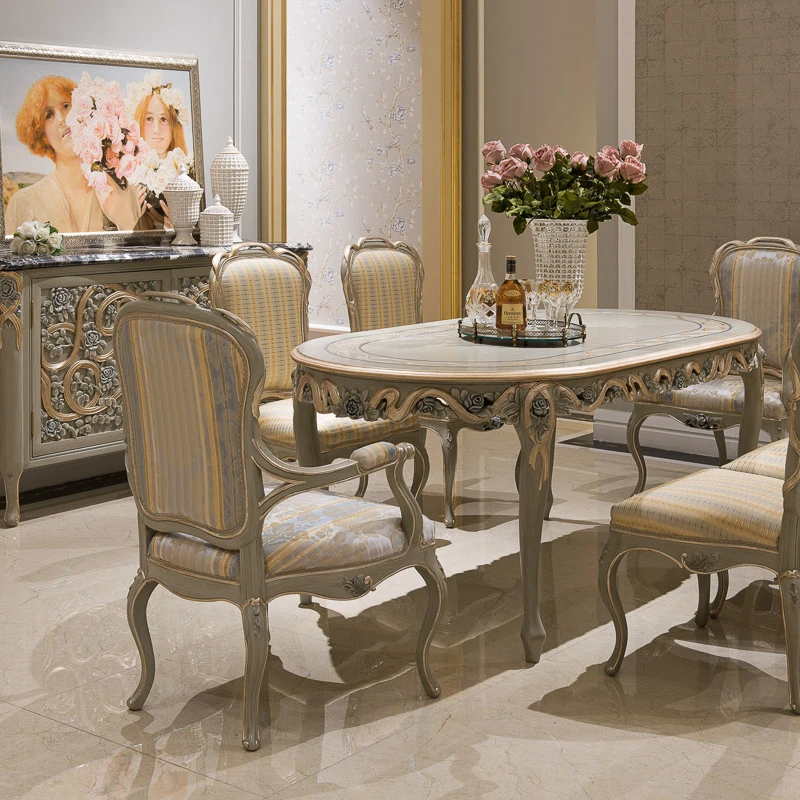 Luxury classic fancy antique paint TV stand French royal style living room furniture solid wood carved console table TV cabinet