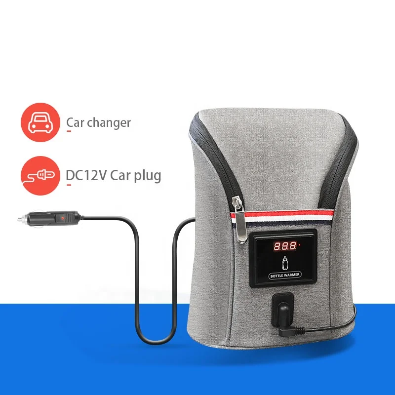 Deluxe Polyester DC 12 V Plug with electronic temperature display double bottles warmer