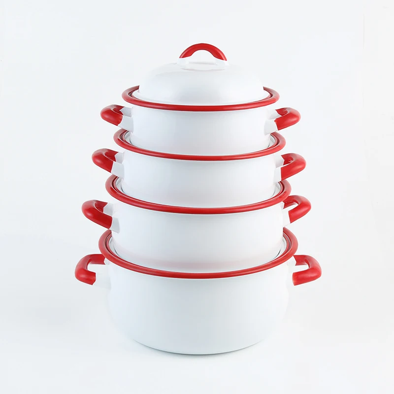 Good Price White Color Enamel Cookware Soup Pot 1.5L/2L/2.9L/3.7L/5.0L Cookware Pot Set