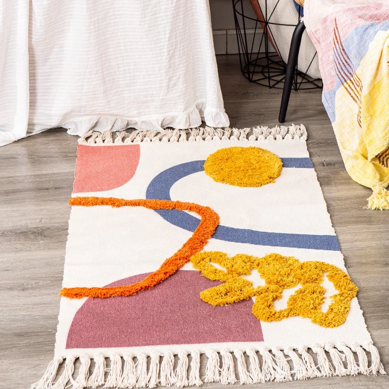 
Wholesale home decorative living handmade printed colorful tufted rugs children kids play room bedroom cotton woven boho rug 