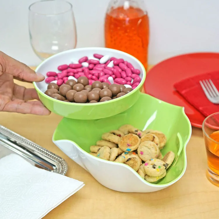 Melamine double dish pistachio nut bowl and snack serving bowl with shell storage