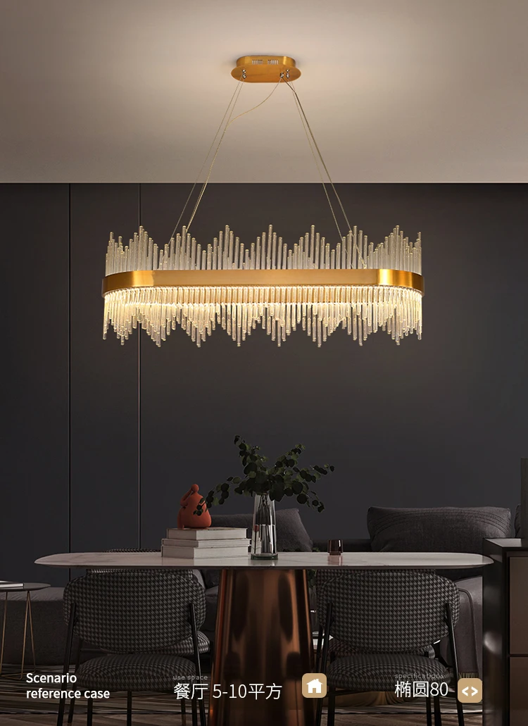 
Modern Style LED Glass Rod Hanging Light Gold Chandelier Crystal for Dining Table 