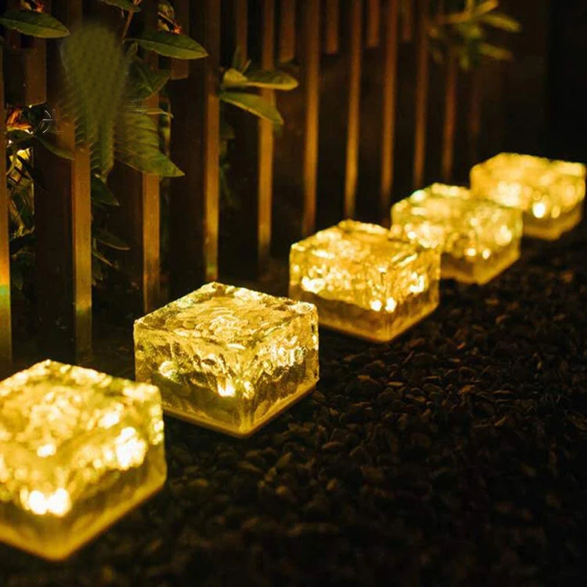 LED Solar Lights Ice Cube Garden Lamp Outdoor IP68 Waterproof Landscape Lawn Deck Frosted Glass Brick Garden Patio Yard Decor