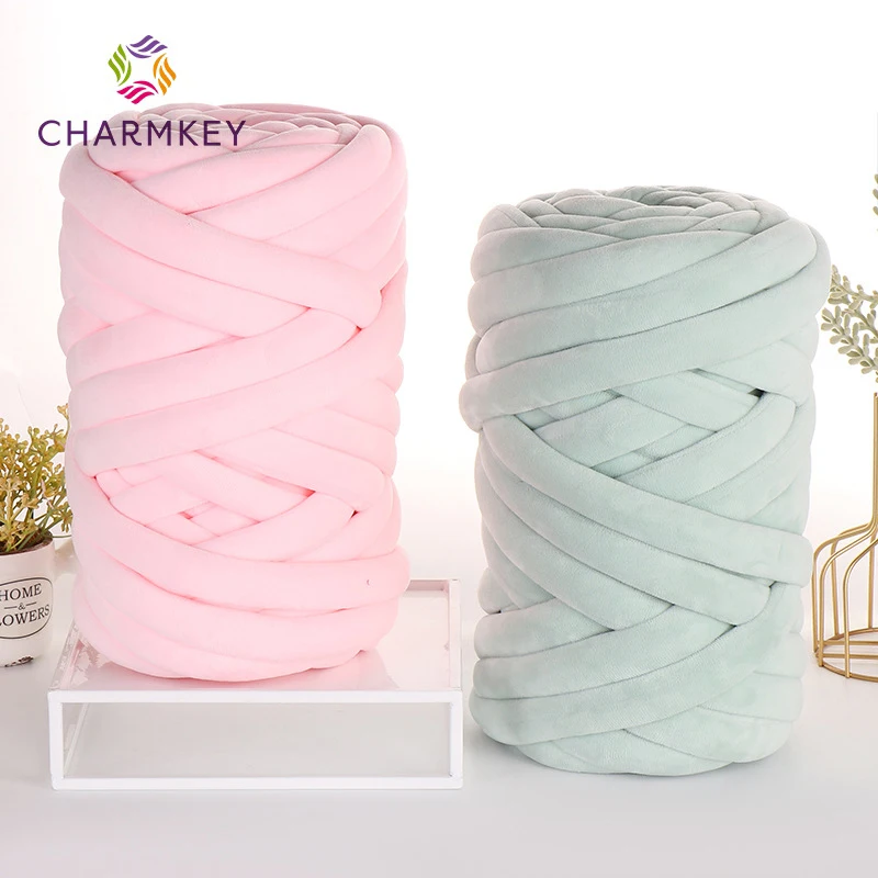 Wholesale Polyester Hand Knitting Yarn Crochet Braid Filled Jumbo Vegan Super Bulky Braid Thick Velvet Chunky Tube Yarn