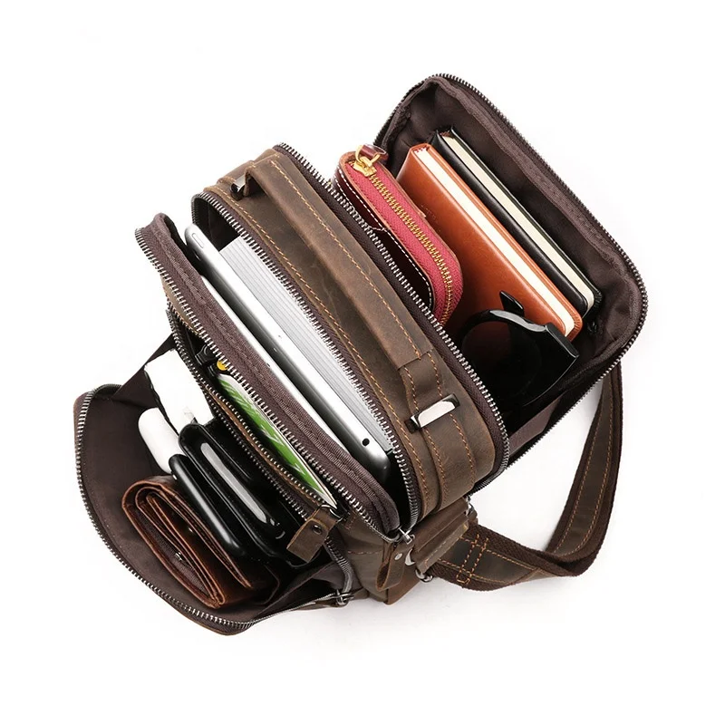 New Arrival Dark Brown Crossbody Phone Bag Crazy Horse Leather Shoulder Bag For Men