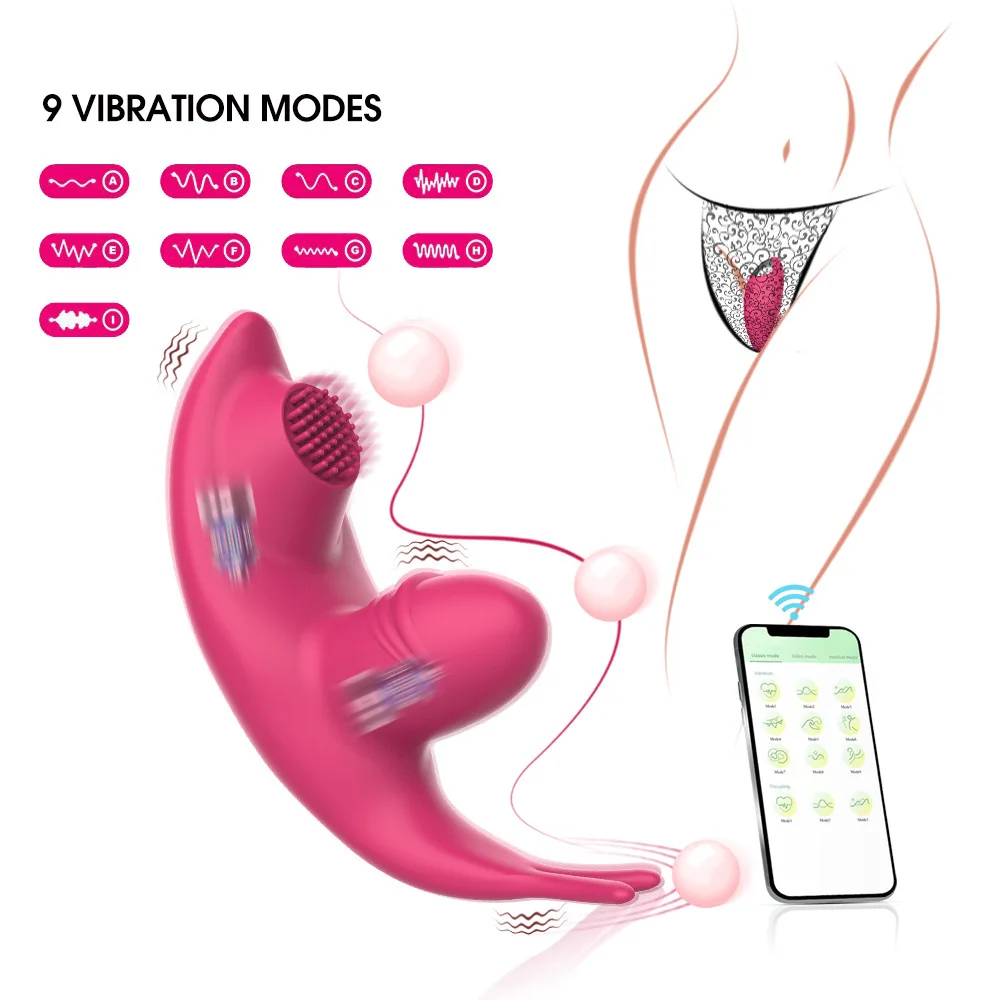 Female Invisible Wearable 9 Frequency Vibrating Toys APP Control Magnetic Charging Tongue Licking Brush Vibration Sex Toys
