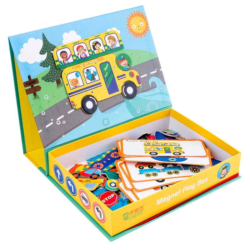 Wholesale Wooden Magnetic Play Box Kids Educational Toys Baby Magnetic Learning Card