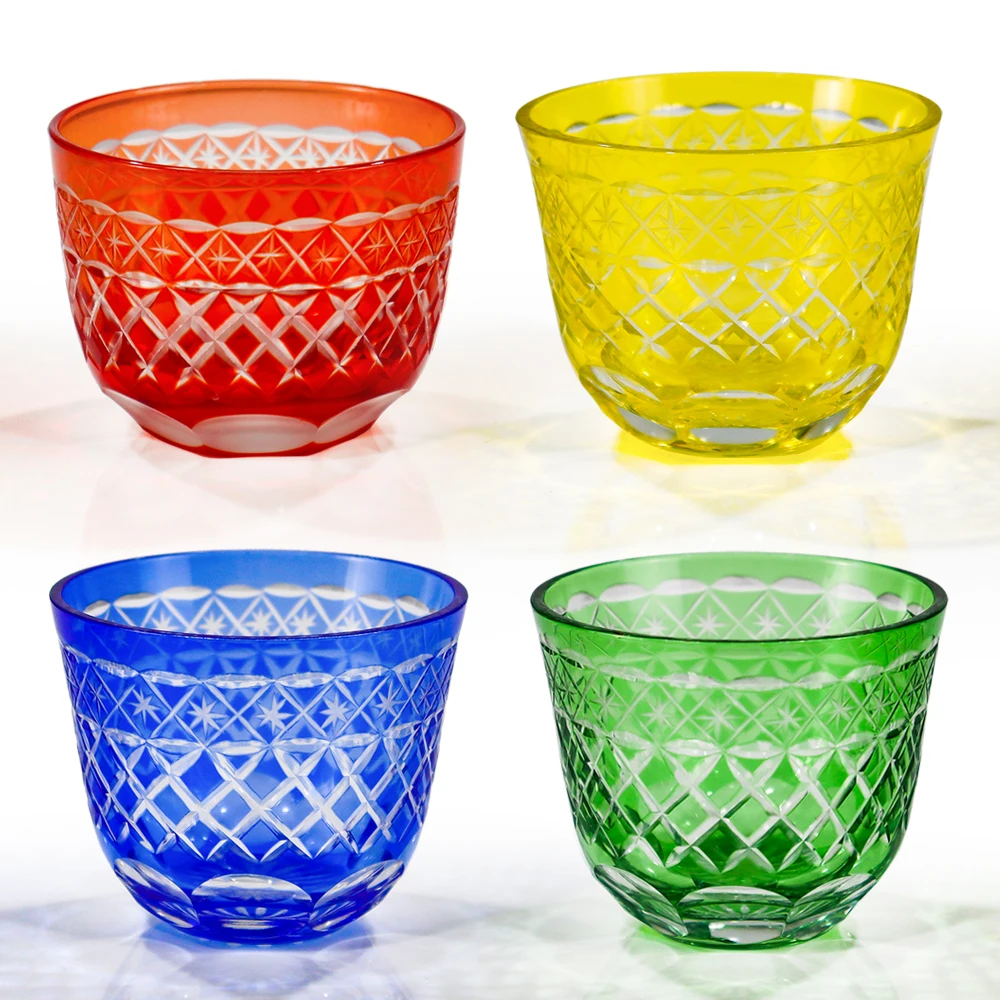 Ручная резная Роскошная красная желтая синяя зеленая чайная стеклянная чашка для Саке Рюмка ресторана