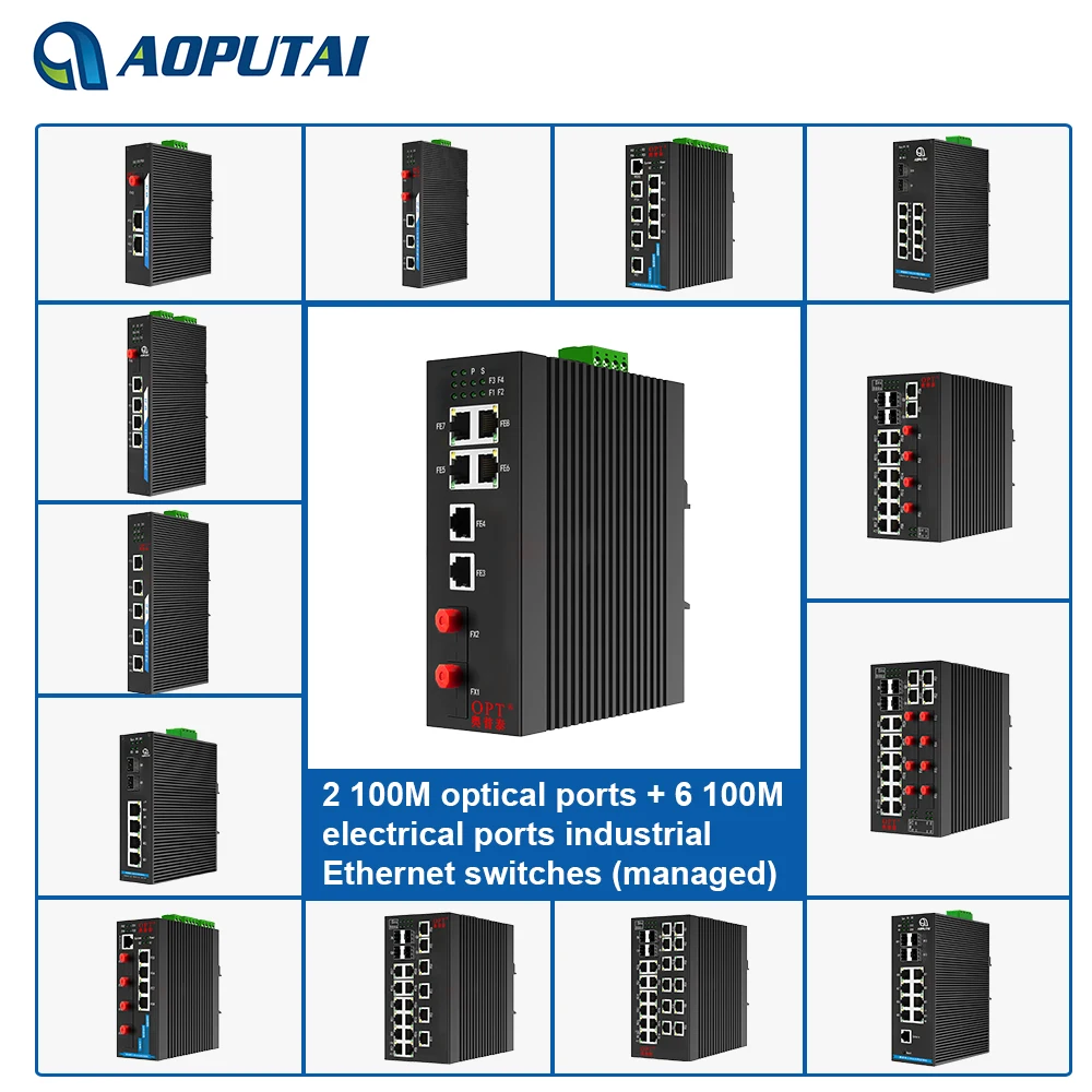 Industrial Grade managed 6 100M RJ45 Port And 2 100M Base-FX Fiber Port Network Switch