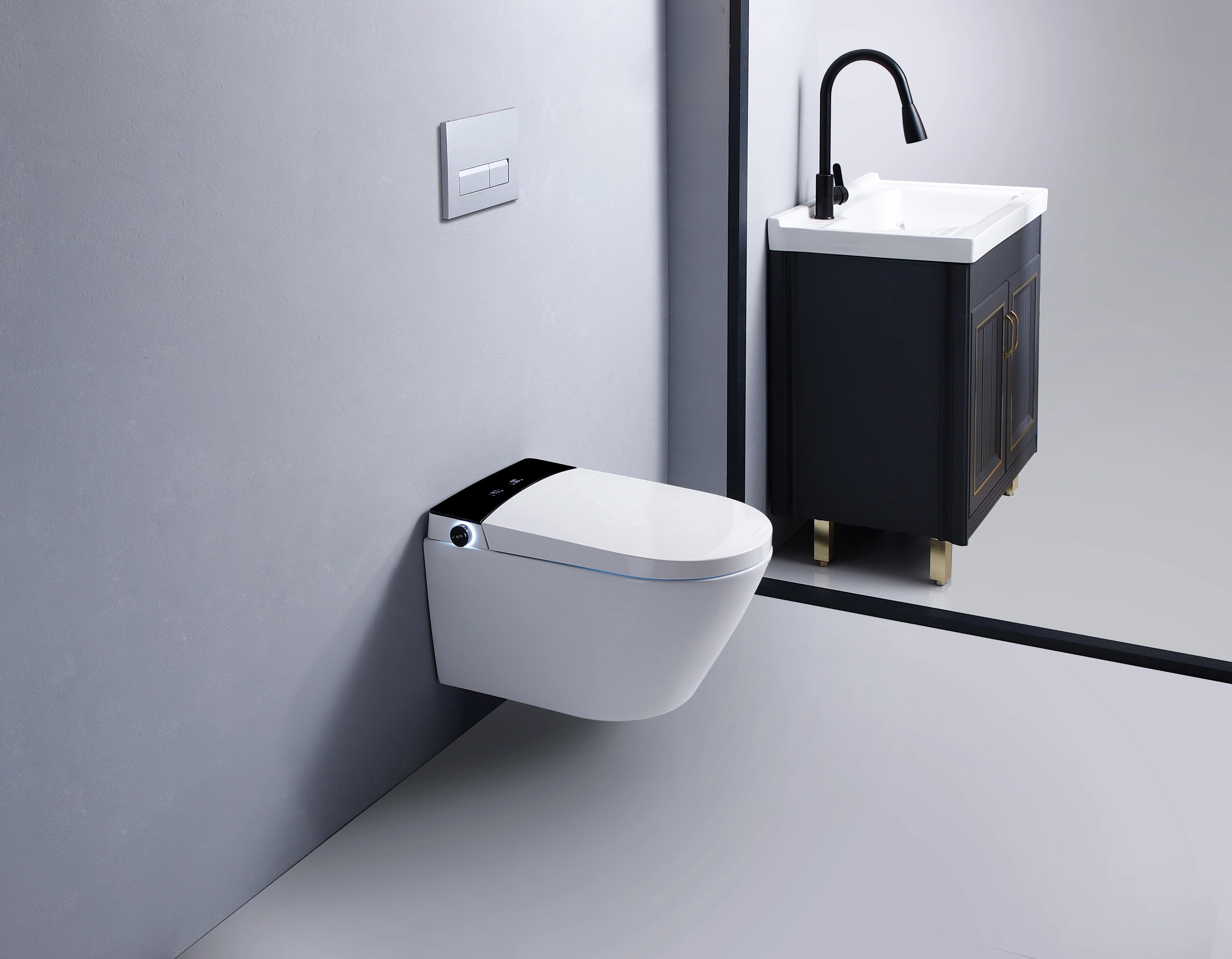 Auto CE watermark Rohs Wholesale bathroom white ceramic wc smart rimless wall hung toilet with bidet