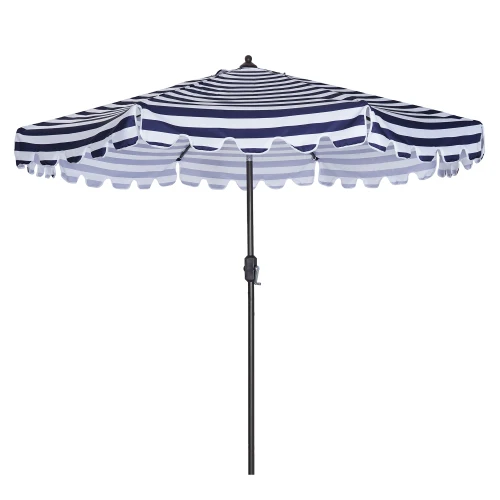 Outdoor Patio Umbrella 9-Feet Flap Market Table Umbrella 8 Sturdy Ribs with Push Button Tilt and Crank, blue/white with Flap