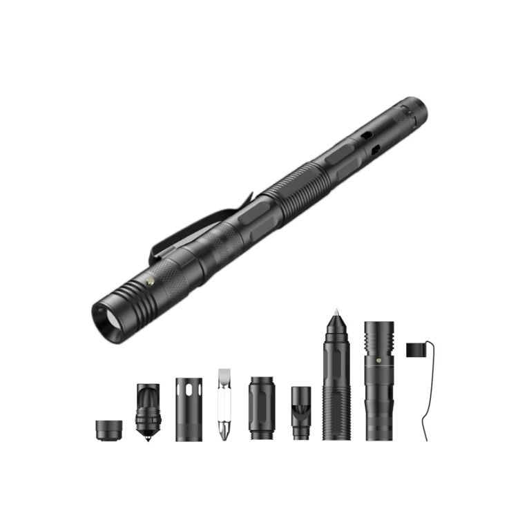 Best selling multifunctional self-defense pen flashlight whistle broken showcase cone