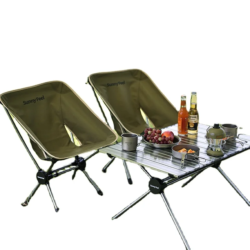 SUNNYFEEL Outdoor Furniture Portable Camping Chairs Folding Outdoor Steel Wood Grain Foldable Fishing Kermit Chair