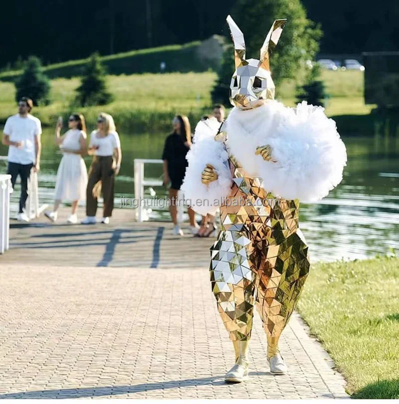 Gold rabbit mirror costume Stage show MEN WOMEN halloween party cosplay costumes