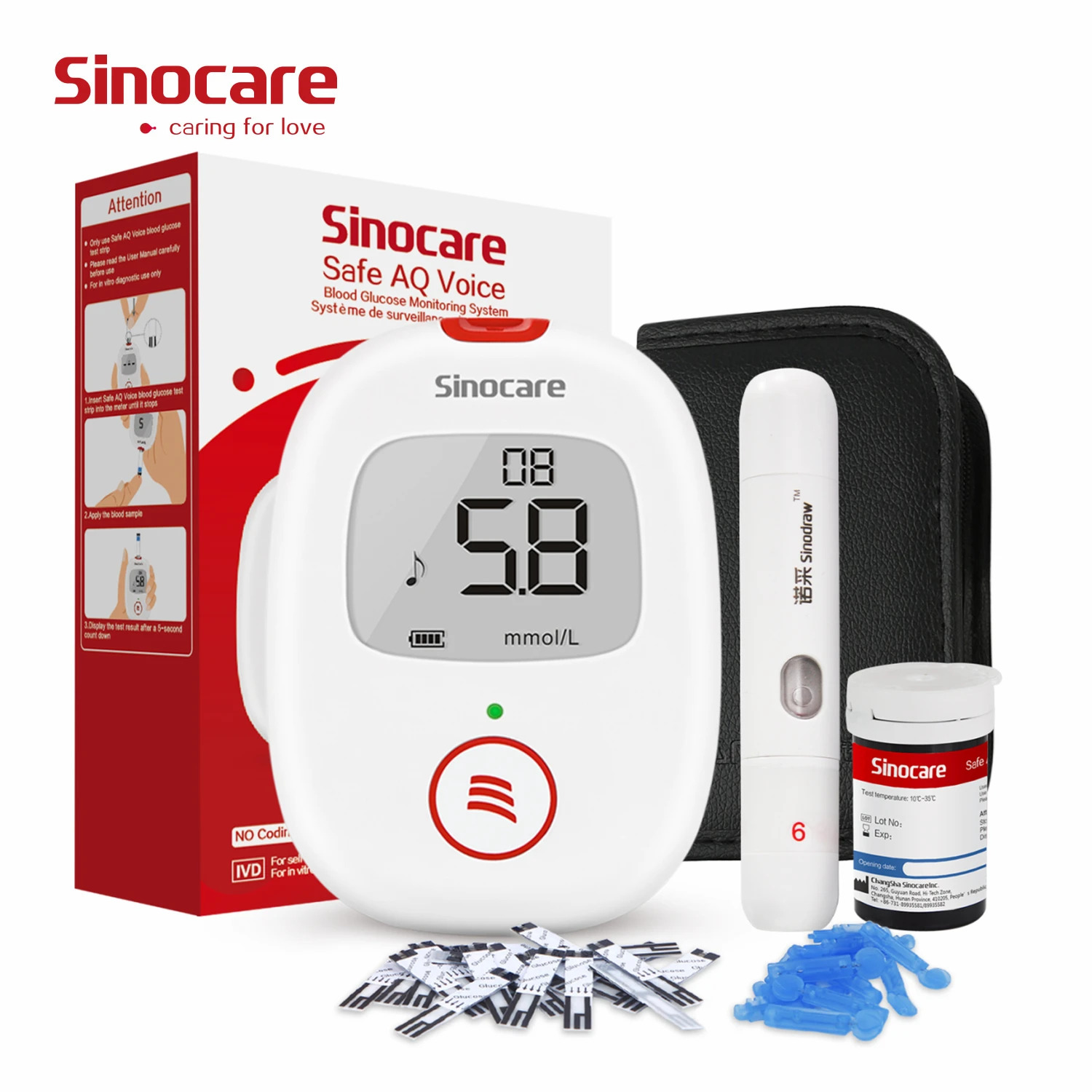 Sinocare Free 25 Pcs Glucometer Test Strips And Blood Collection Needle Glucose Meter
