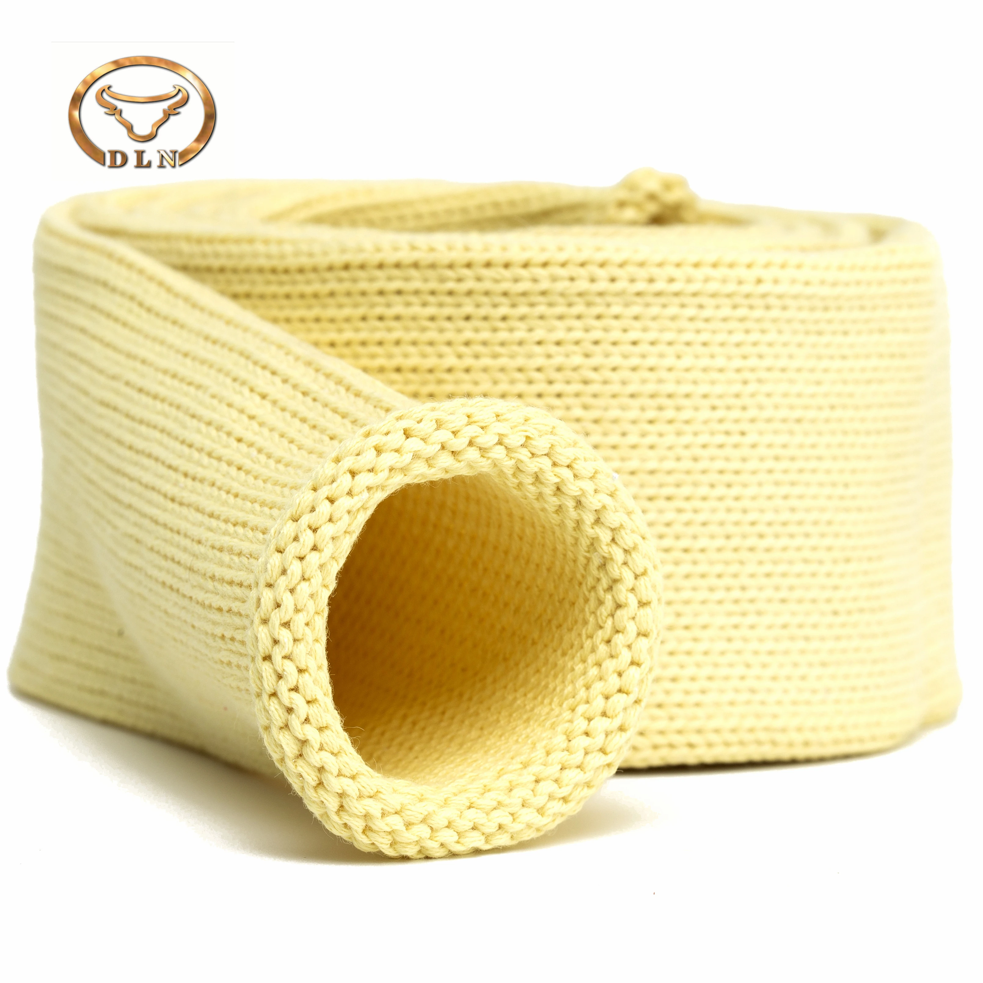 
High Temperature Resistant/Heat Resistant Aramid Knitting Sleeves, Yellow Aramid Knitting Tubes for glass processing industry 