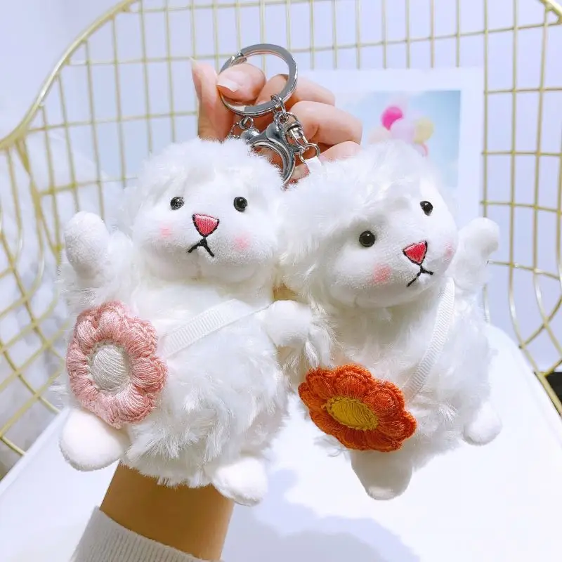 Hot Cute Cartoon Real Fur Sheep Keychain Creative Pompom Doll School Bag Key Chain Accessories Wholesale Holiday Gifts llaveros