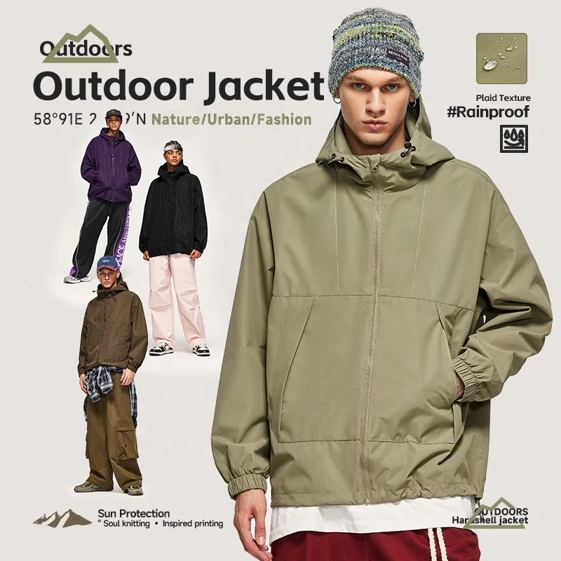 INFLATION Windproof Hooded Outdoor Jacket Men Wholesale Zipper Water Repellent Coat Jacket