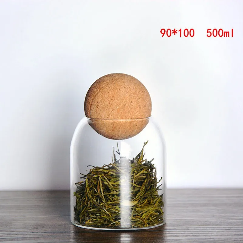Round Ball Cork Lead-Free Glass Storage Jar with Lid  Transparent Jar Flower Tea Leaf Kitchen Use Party Applicable