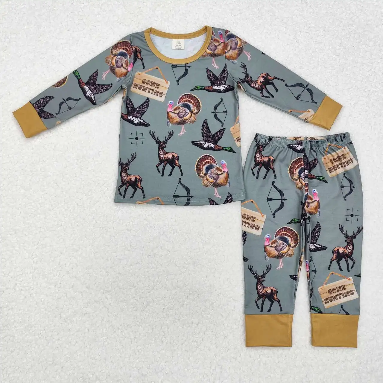 NEW RTS Western style baby boy hunting pajamas set wholesale boutique turkey  bamboo green set