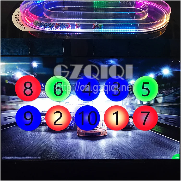 Lotto Machine with Unique race theme that randomly orders up to 10 balls