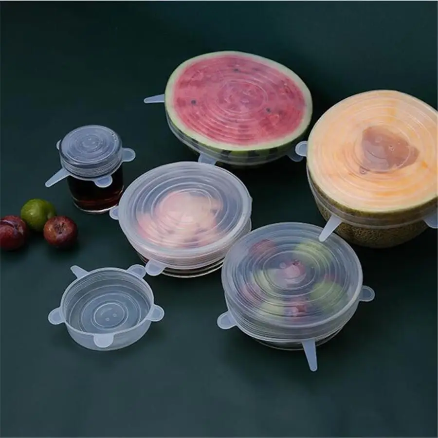 Popular 6Pcs Food Wraps Reusable Silicone Food Fresh Keeping Sled Covers Silicone Sl Vacuum Stretch Lids Saran Wraps Ornization