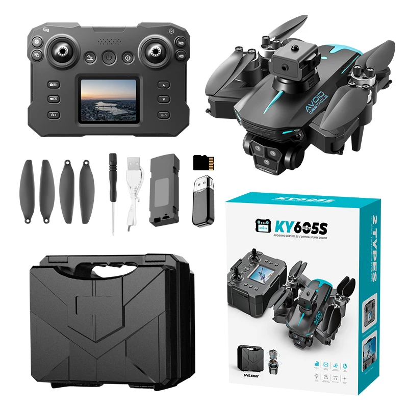 Long Distance Drone KY605S with Triple 4K Camera FPV LCD Screen Set mini Quadcopters rc helicopter Drones