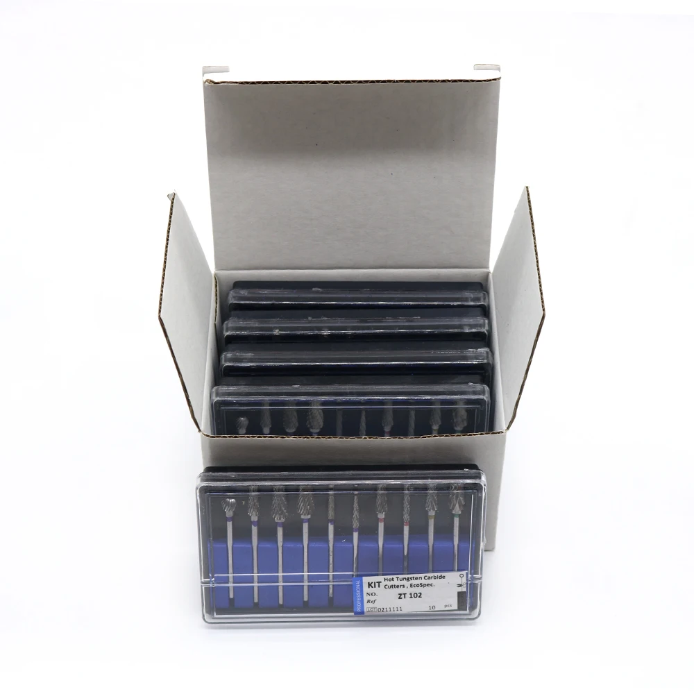 10PCS Assorted Dental Lab Tungsten Carbide Grinding Cutting Burs Kit