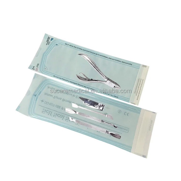 Disposable transparent film combined self-sealing sterilization pouch for manicure & pedicure tools