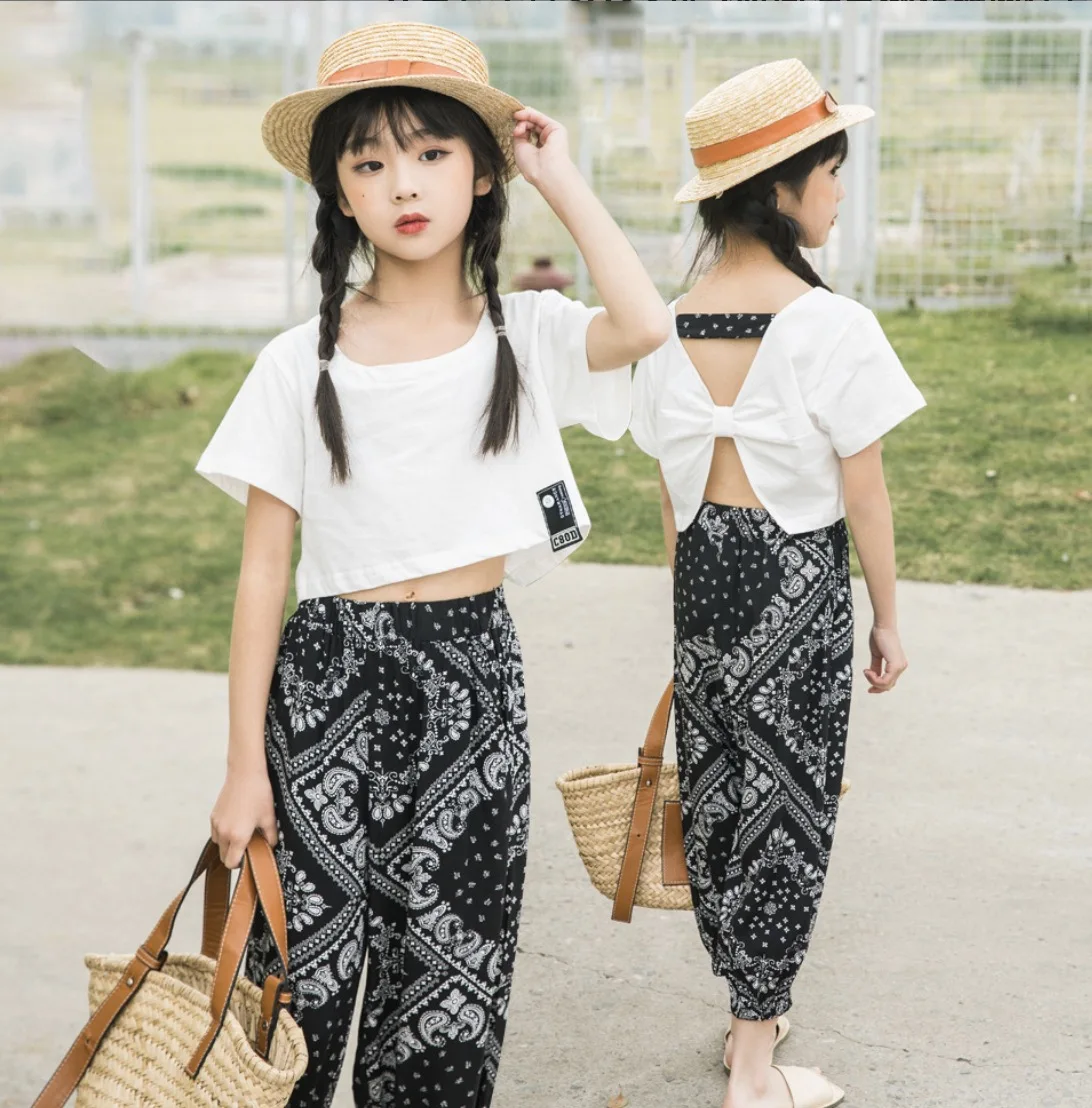 Hot Sale England & American Style Fashion Short White Tshirt +Bohemian Trousers  Summer Clothing 2-Piece Set