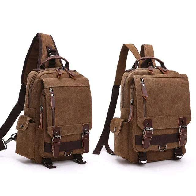 single double strap vintage unisex canvas outdoor laptop backpack bag