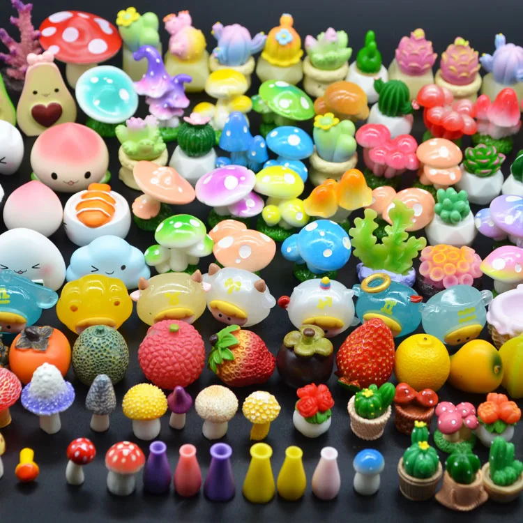 kids play set resin terrariums figures kit for girl home fairy garden miniature mushroom Succulent plants cactus 3D collectible