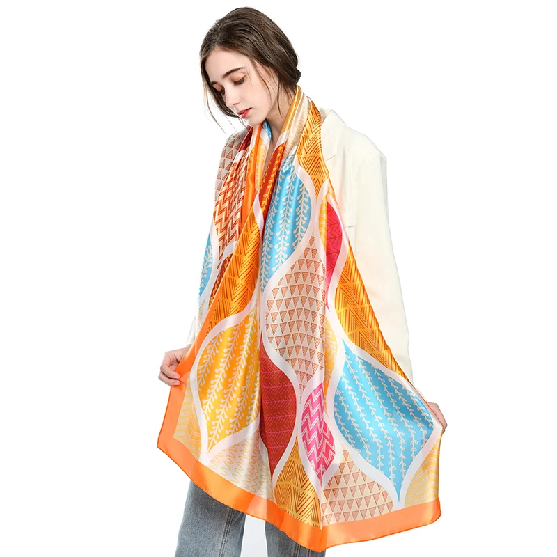 
2021 New Arrivals Fashion Women Casual Luxury Islamic Shawl Scarves Muslim Hijab Geometric Printed Patchwork Silk Scarf 