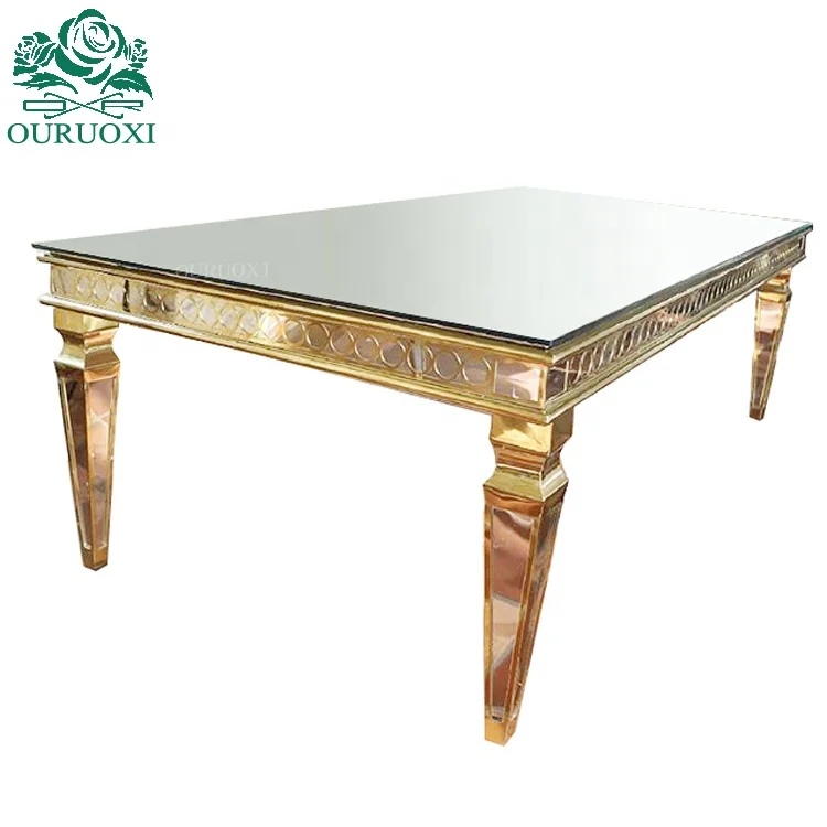 Wedding Furniture Rectangle Mirror Surface Hotel Room Dining Tables