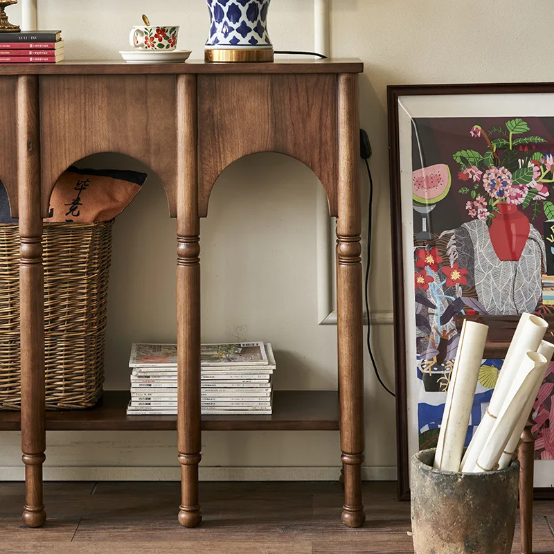 Retro porch table narrow porch table American style middle-aged living room solid wood side cabinet storage cabinet side