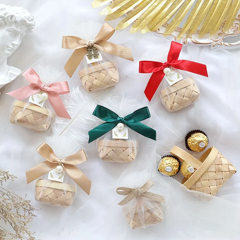 Empty Gift Flower Wood Hand Storage Basket Handmade Home Decor Round Small Mini Wooden Baskets For Gifts