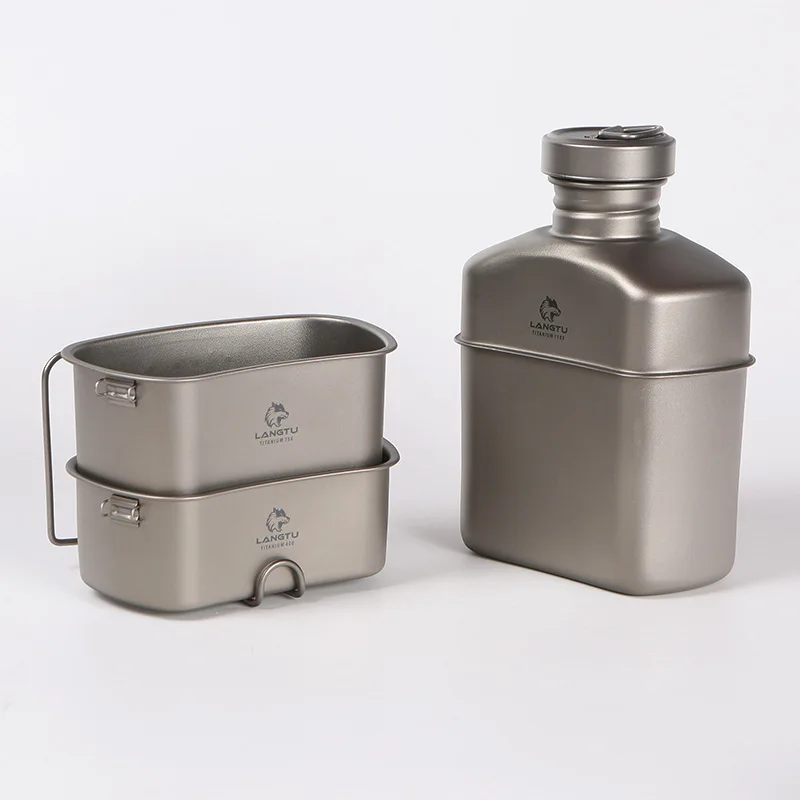 Outdoor Soldier suit Four-piece Kettle Storage Box Lunch Lunch Box Portable Pure Titanium Four-piece Cloth Bag