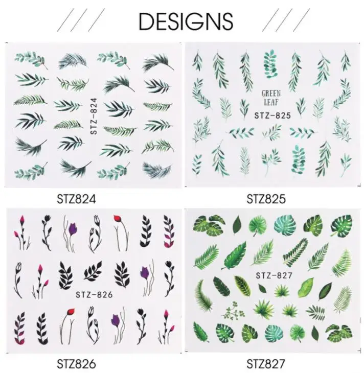 3D Nail Art Sticker Decals Leaves Water Transfer Decal Sliders Tips Wrap Salon Manicure Decoration