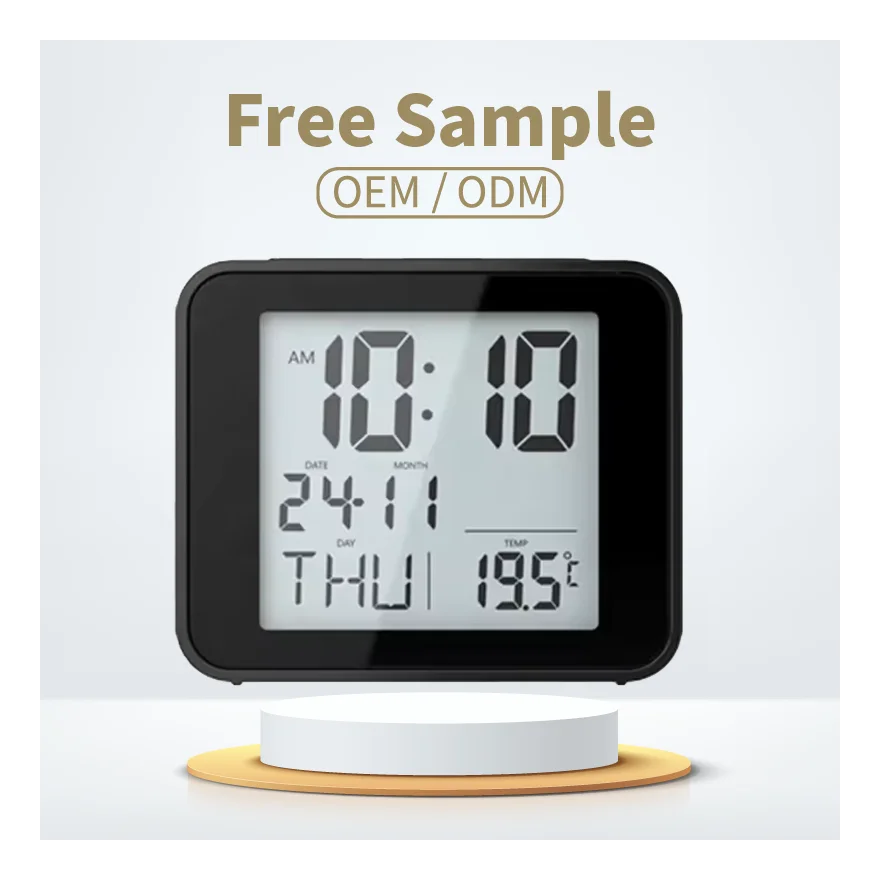 Youton Digital Table Clock Backlight High Accuracy Alarm Clock for Kids with White Electronic LCD Display Square Radio Speaker