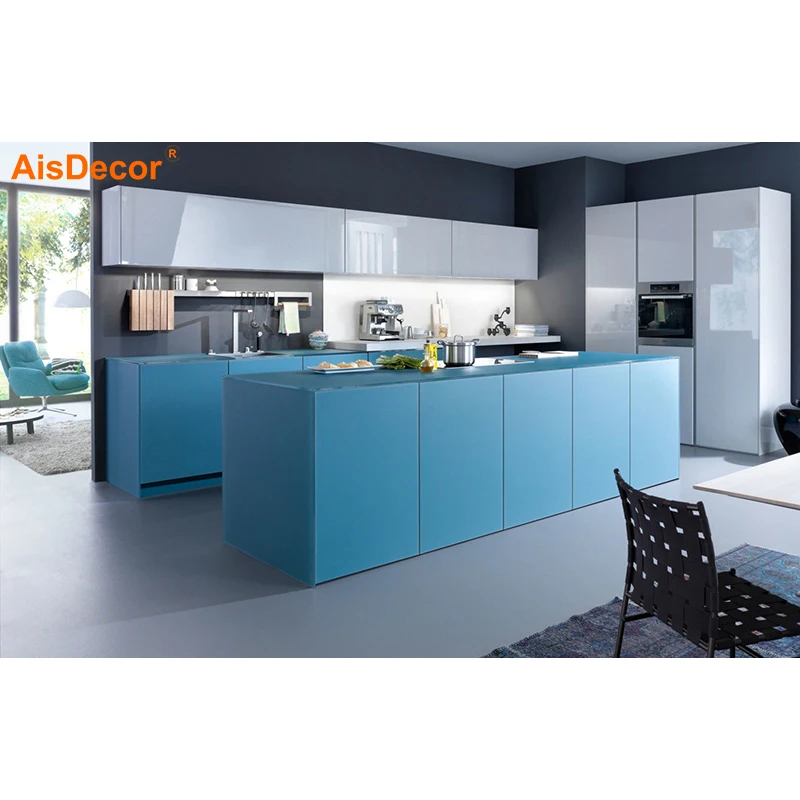 Popular gloss white lacquer finish plywood  kitchen cabinets with marble worktop