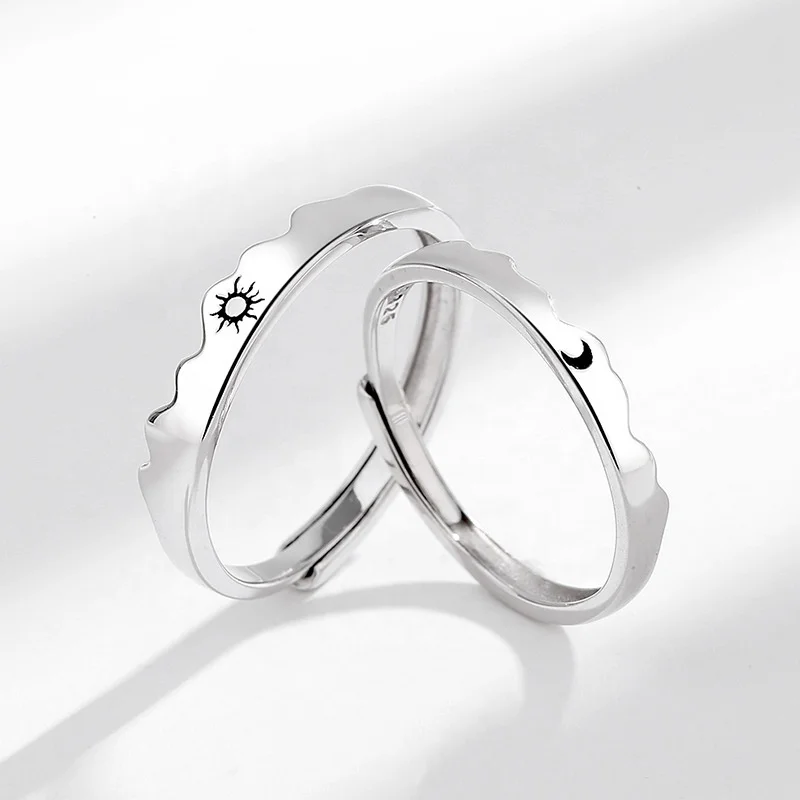 925 Sterling Silver Sun Moon Couple Rings Open Adjustable Ring Each Other Lover Couple Friends Gift Wedding Jewelry Rings