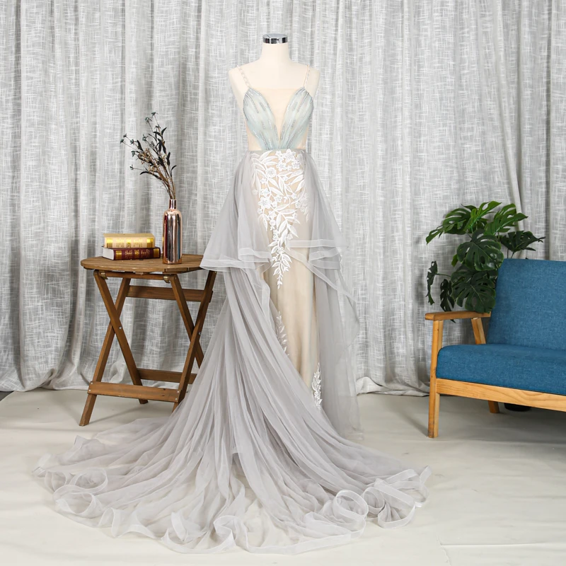 
Square collar chapel train ball gowns open back mesh prom evening dress for quinceanera 