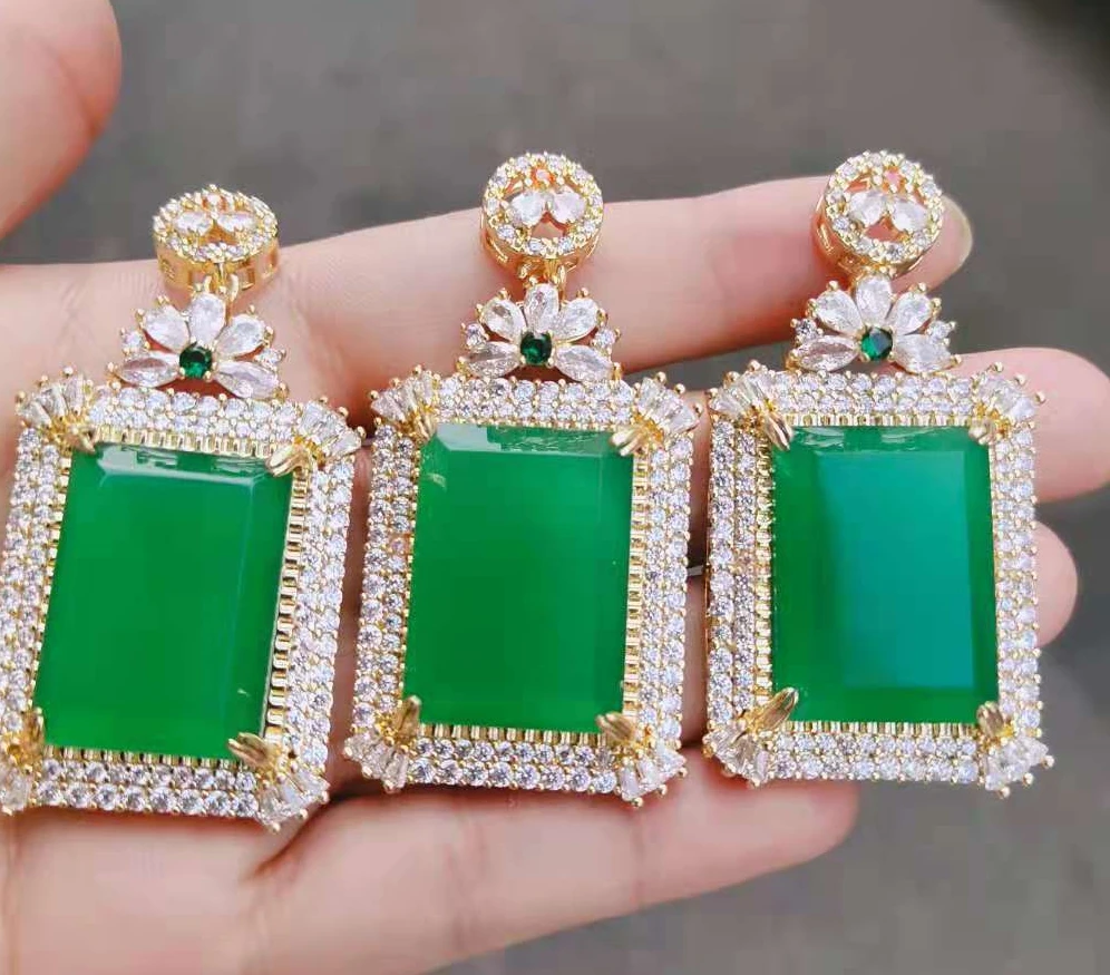 Wholesale 925 inlaid green chalcedony brand necklace pendant jewelry agate square plate